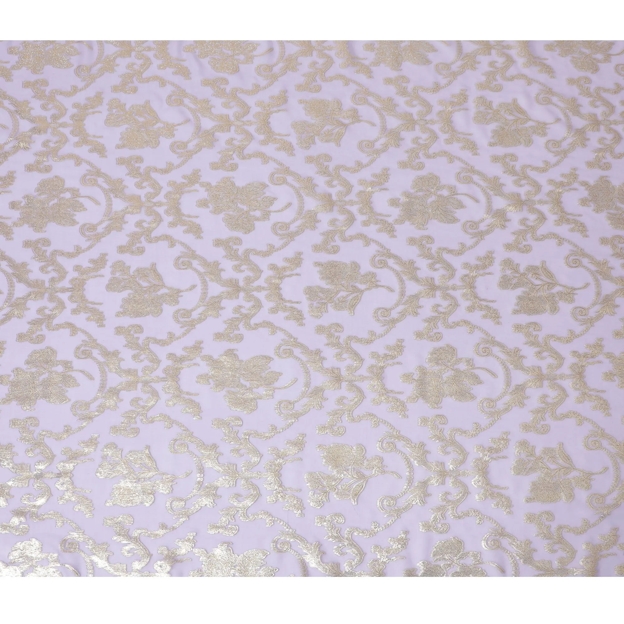 Lavender Pure Silk Chiffon Fabric with Gold Lurex Design, 110cm Width - Luxuriously Tailored in South Korea-D17896