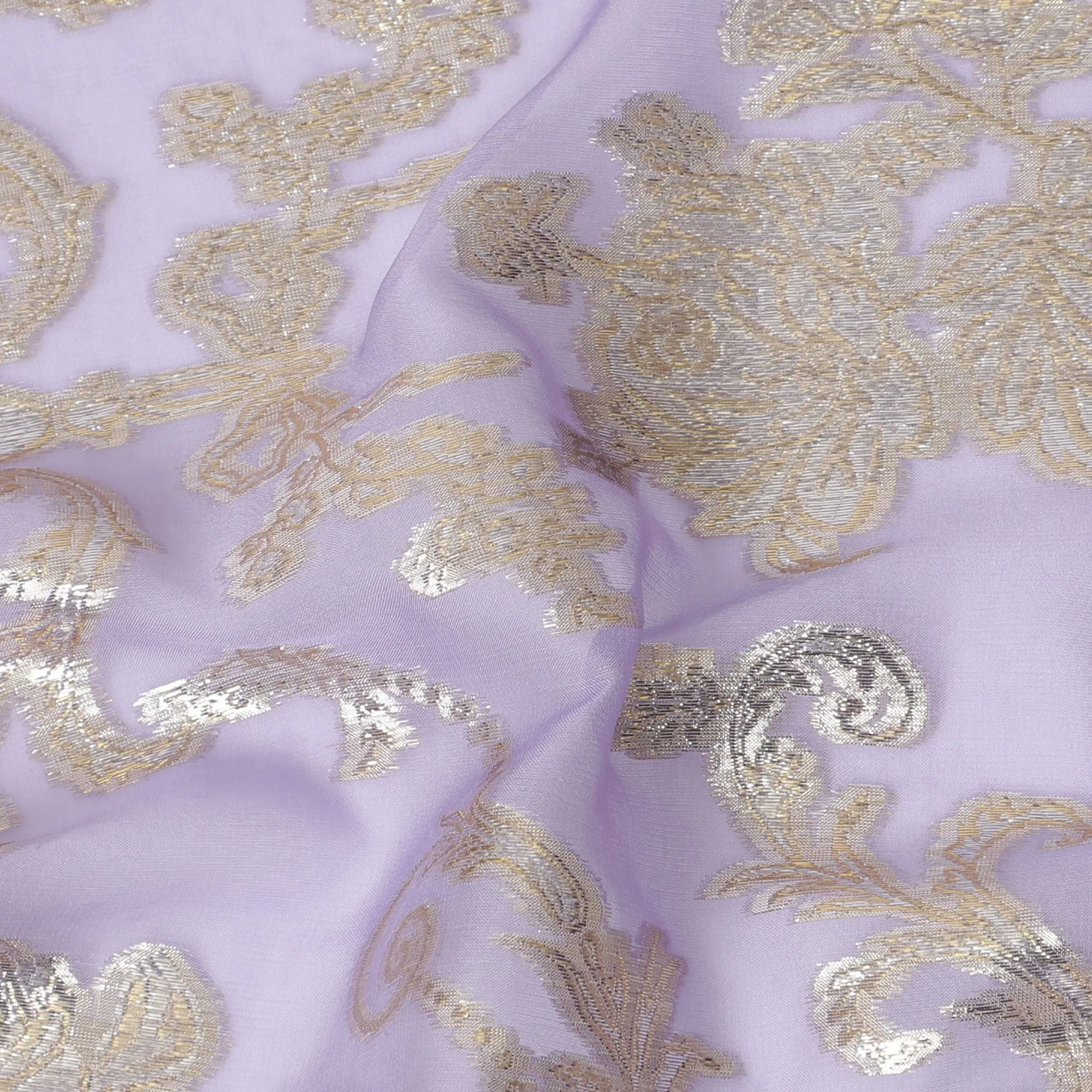 Lavender Pure Silk Chiffon Fabric with Gold Lurex Design, 110cm Width - Luxuriously Tailored in South Korea-D17896