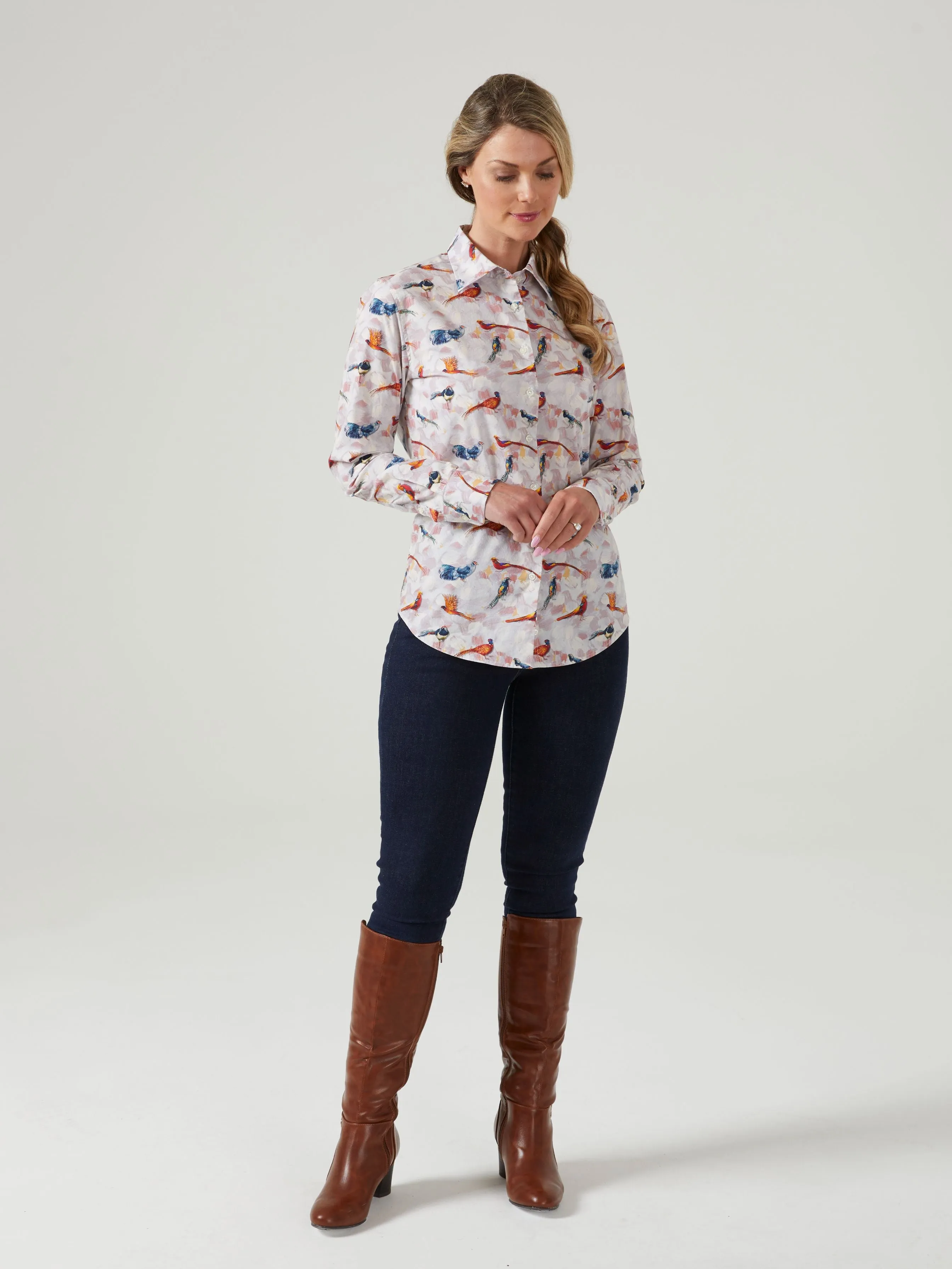 Lawen Ladies Printed Cotton Shirt - Bird Design