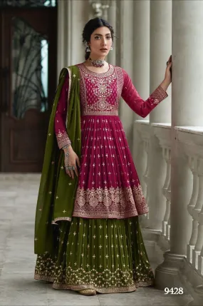 Lehenga Suit Set in Rani Pink with Intricate Embroidery