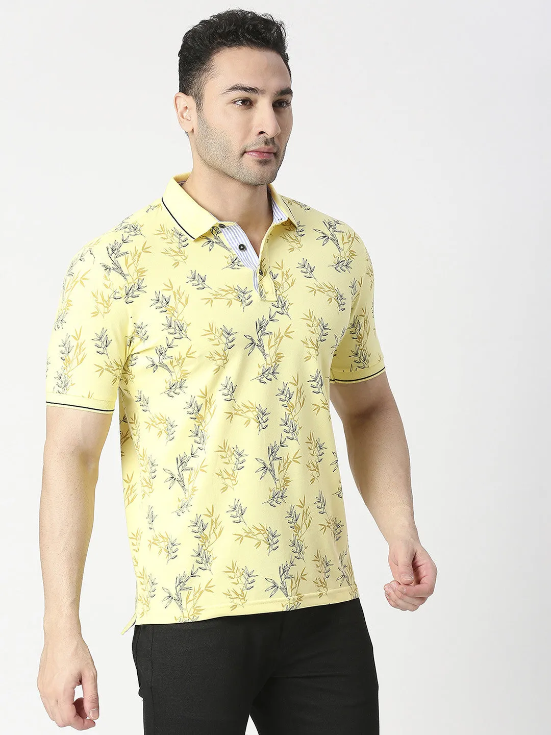 Lemon Cotton Pique Lycra Printed Polo T-Shirt