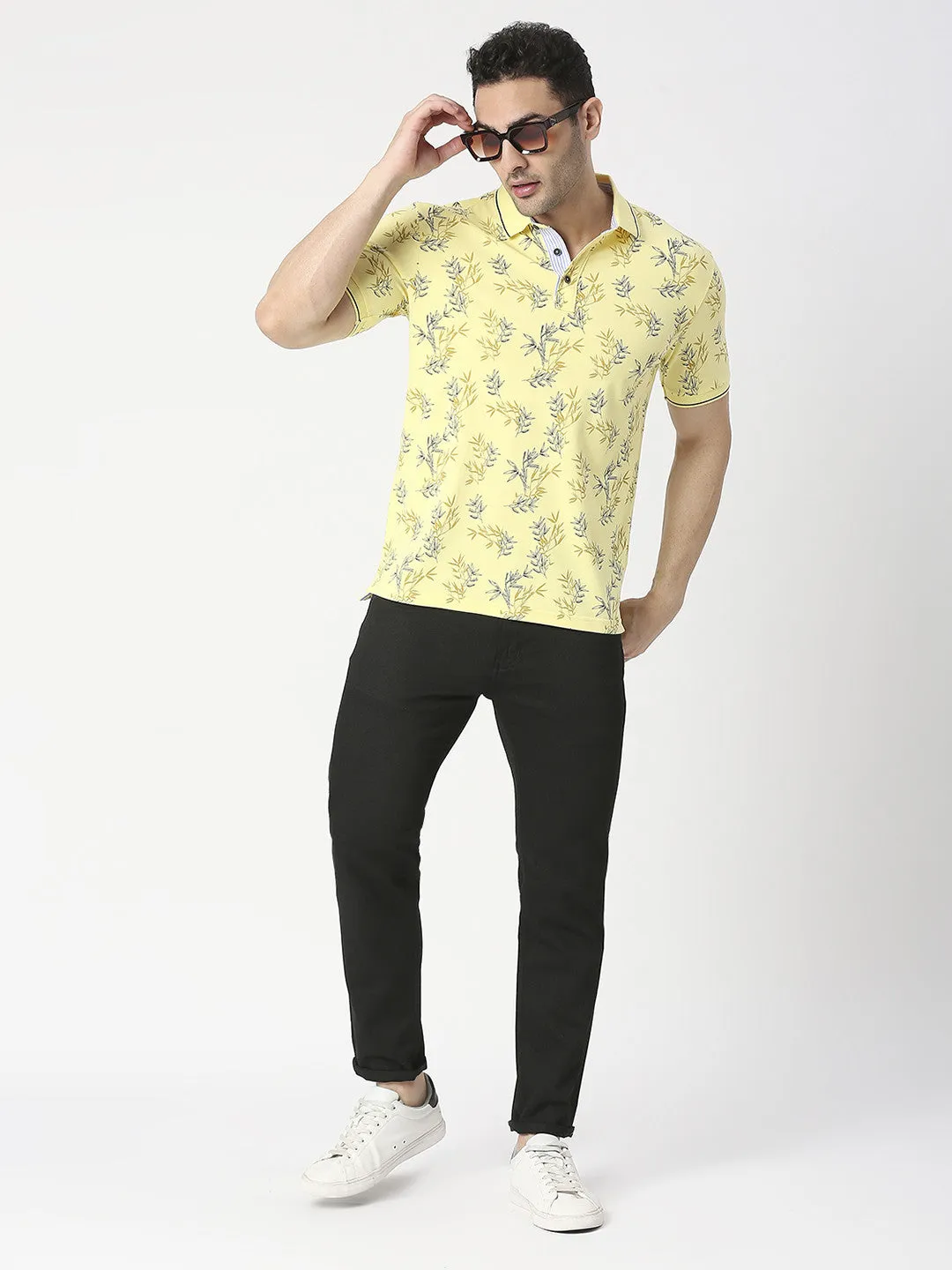 Lemon Cotton Pique Lycra Printed Polo T-Shirt