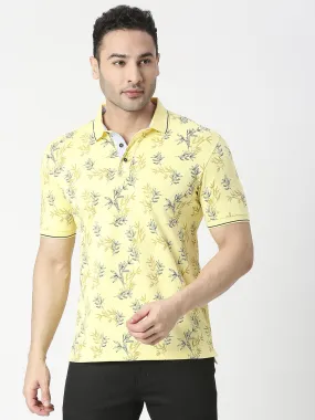 Lemon Cotton Pique Lycra Printed Polo T-Shirt