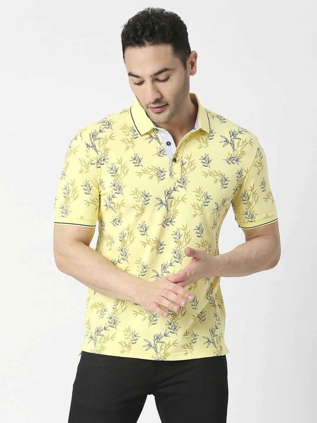 Lemon Cotton Pique Lycra Printed Polo T-Shirt