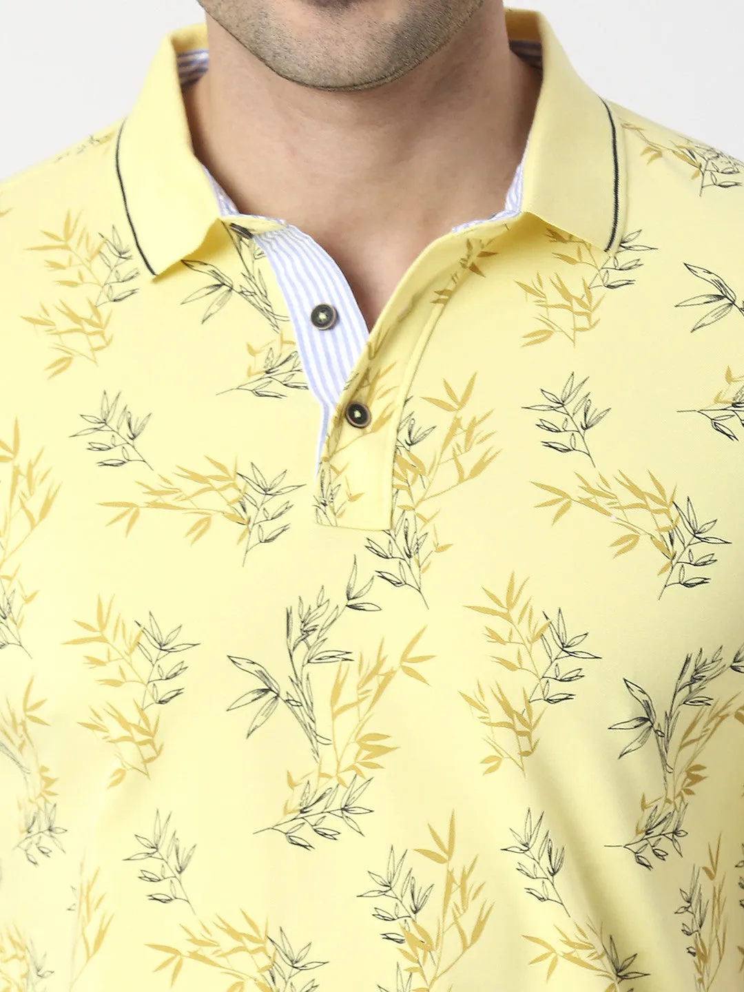 Lemon Cotton Pique Lycra Printed Polo T-Shirt