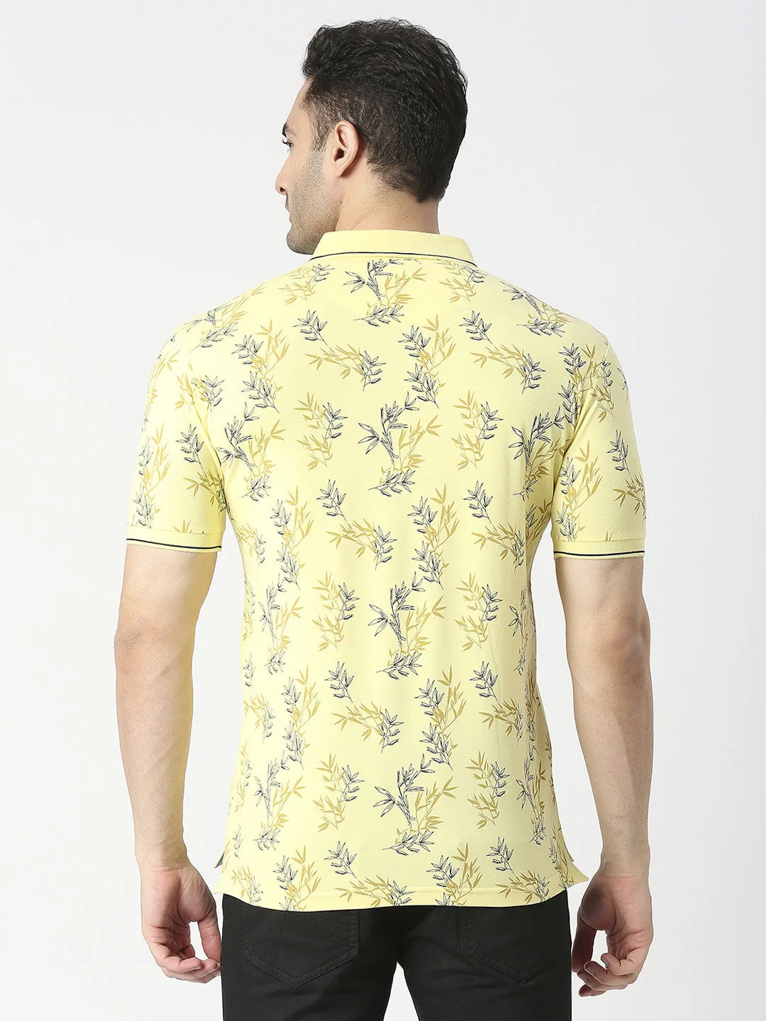 Lemon Cotton Pique Lycra Printed Polo T-Shirt