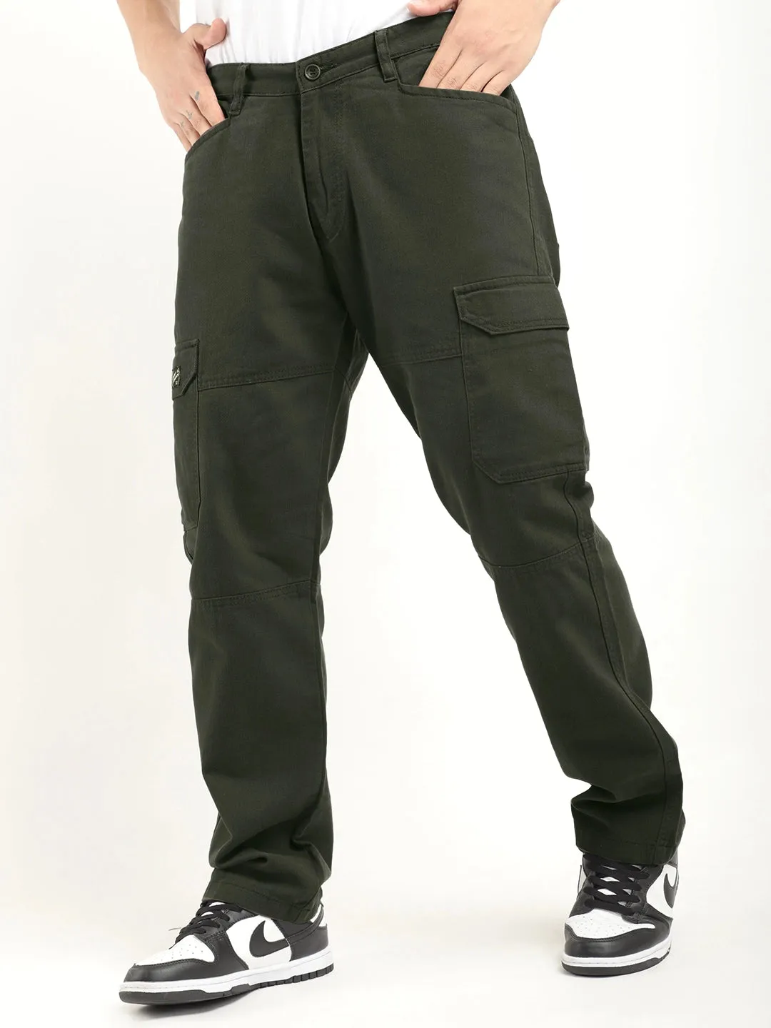 Leo Olive Green Full Length Plus Size Cargo