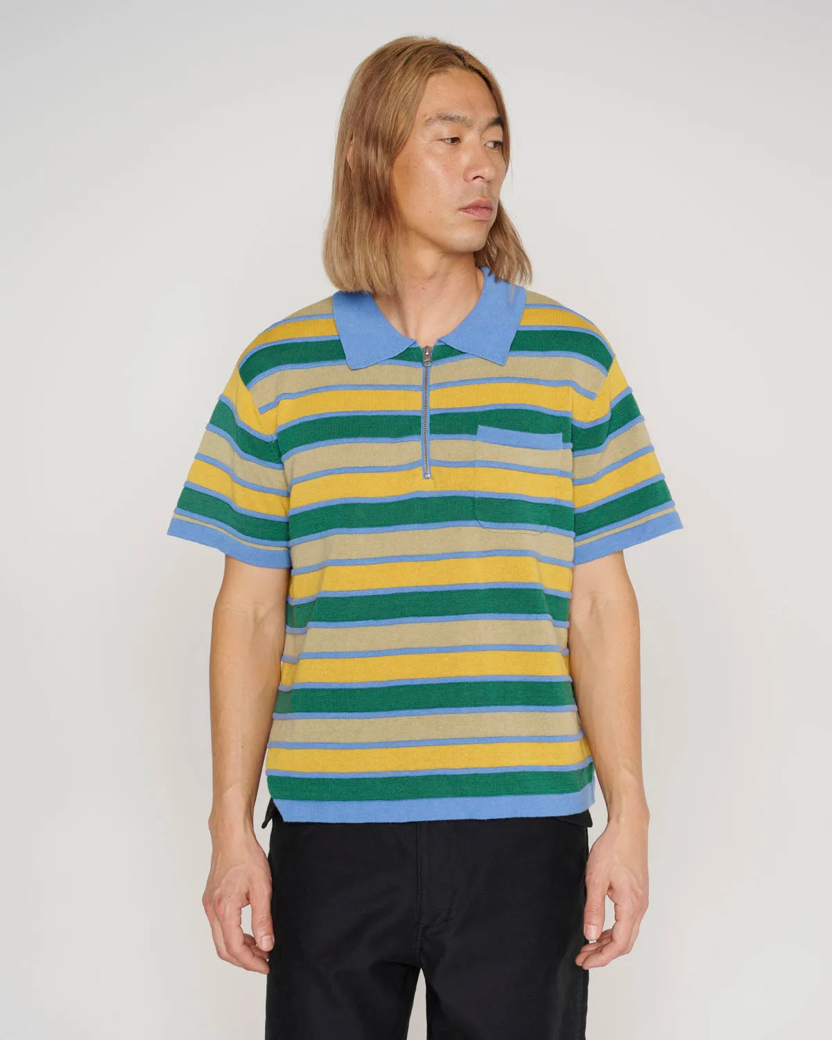 Lifted Stripe Half Zip Shirt - Yellow Multi