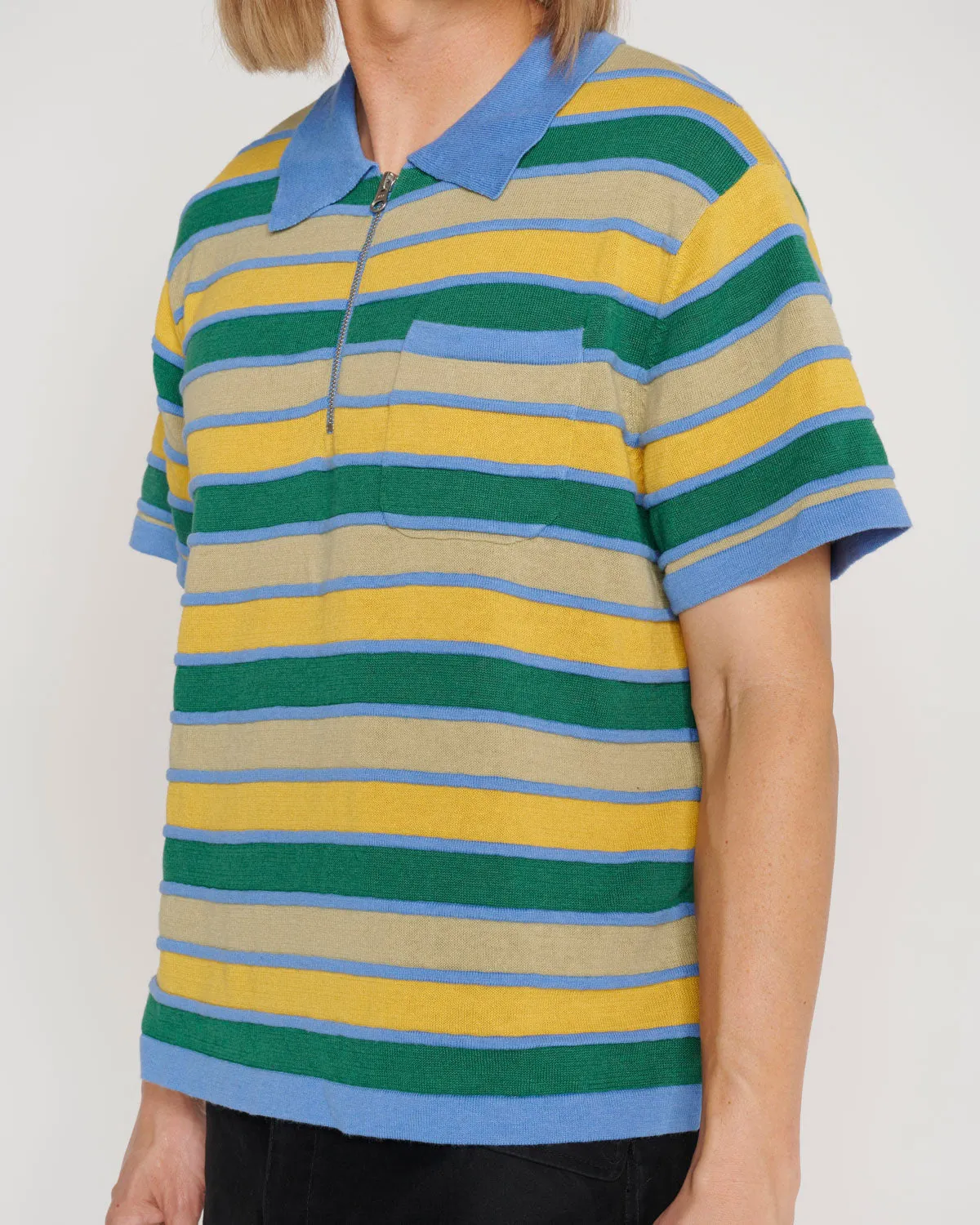 Lifted Stripe Half Zip Shirt - Yellow Multi