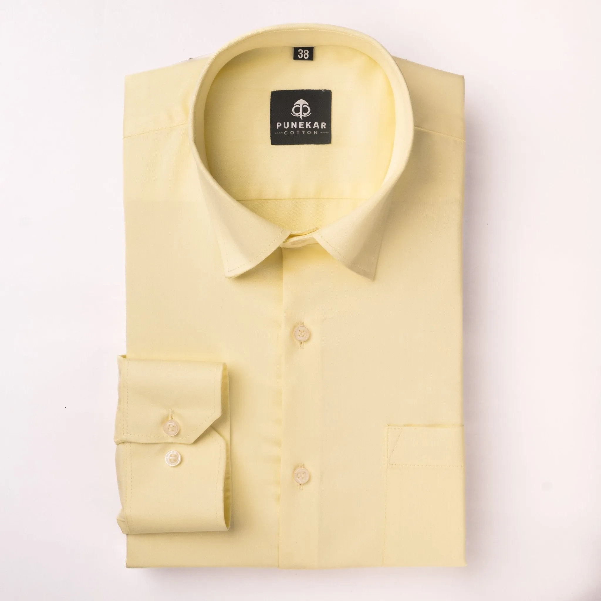 Light Yellow Color Cotton Satin Shirt For Men