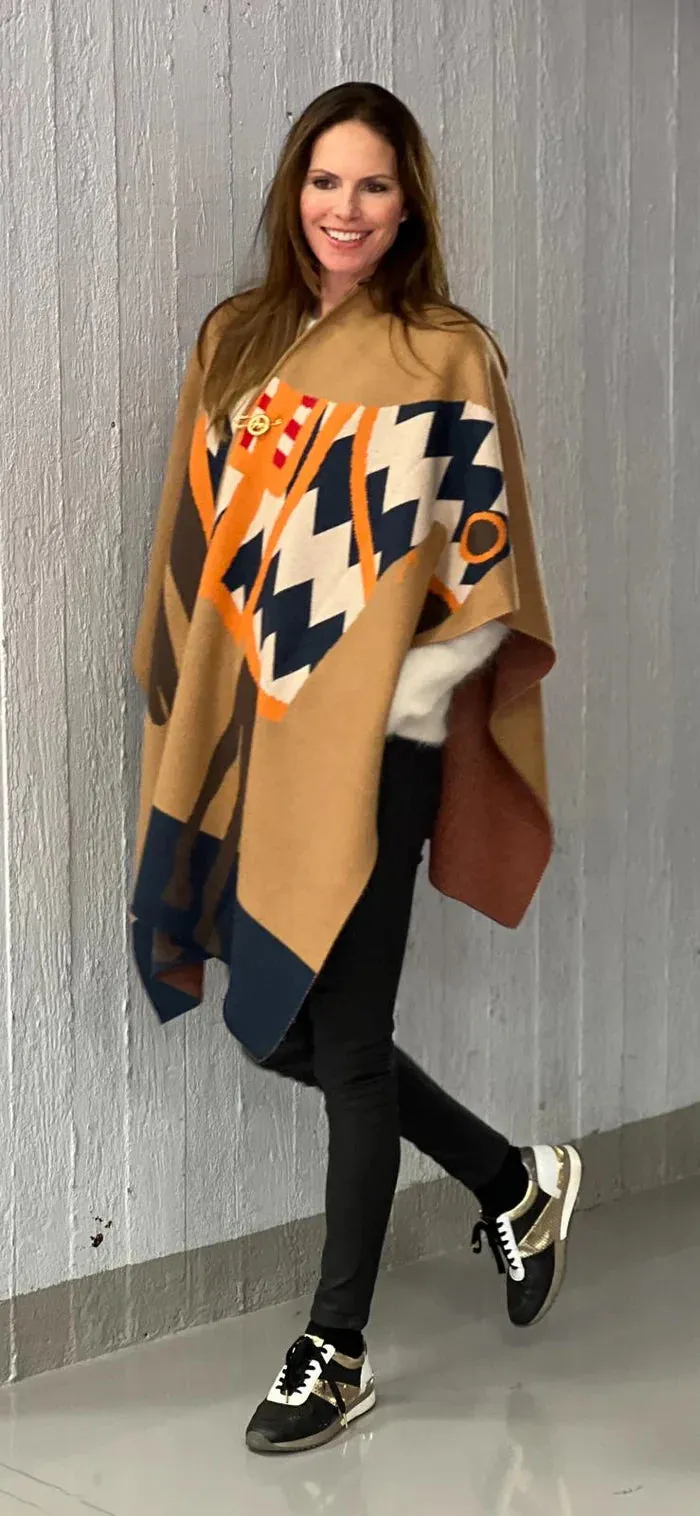 Long Poncho 100 % Cachemire Zig Zag