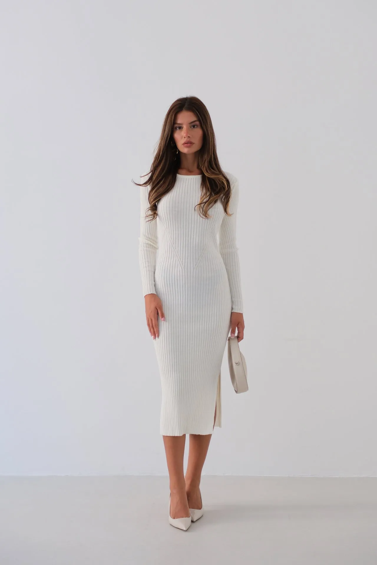 Long Sleeve Knit Dress With Slit