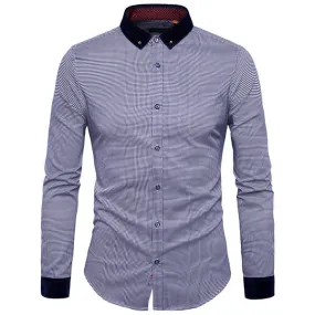 Long Sleeve Shirt for Men Blue Dot Slim Fit Button Down