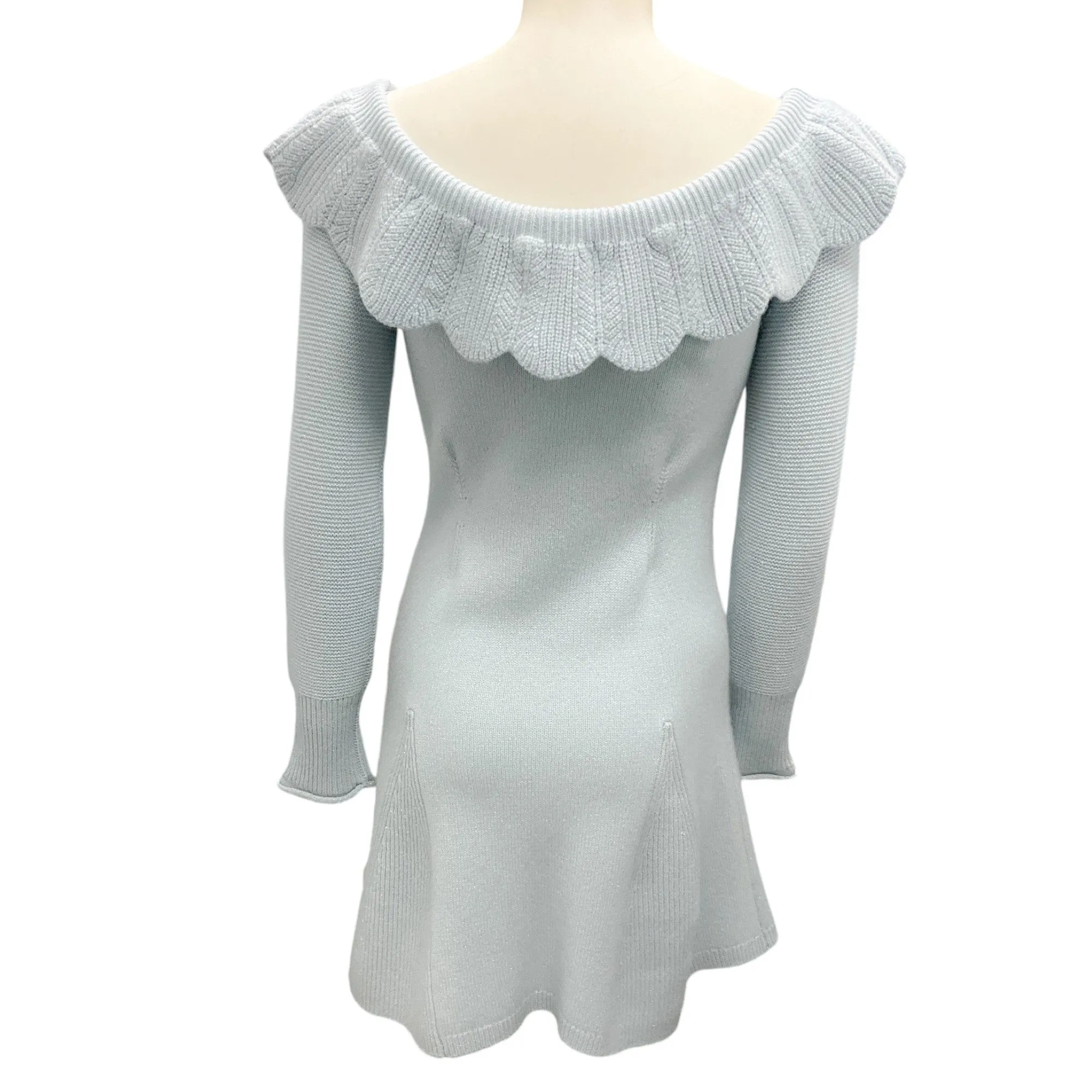 LoveShackFancy Seashell Blue Ruffled Cashmere Knit Bedine Dress