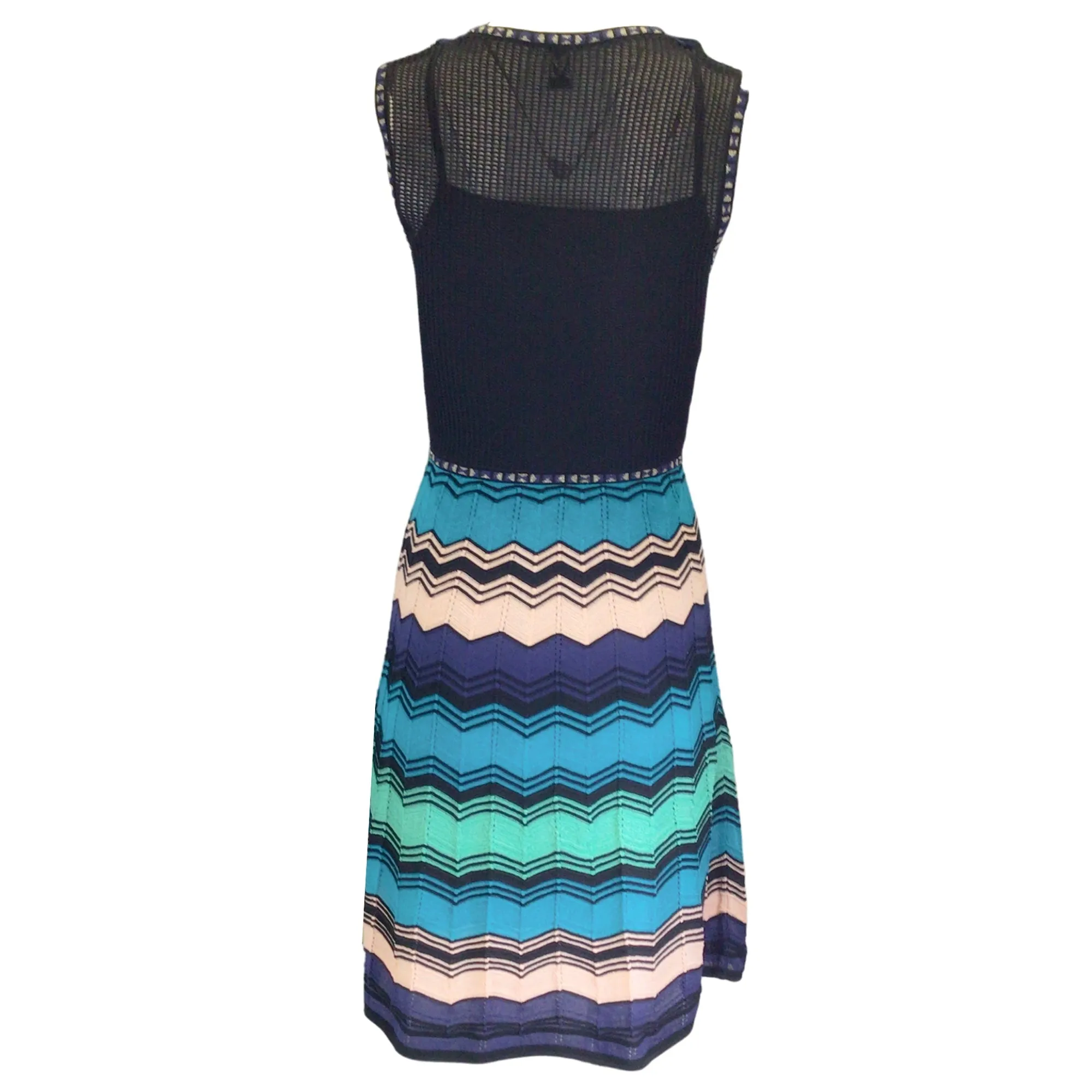 M Missoni Black / Teal Multi Zig Zag Knit Sleeveless Dress