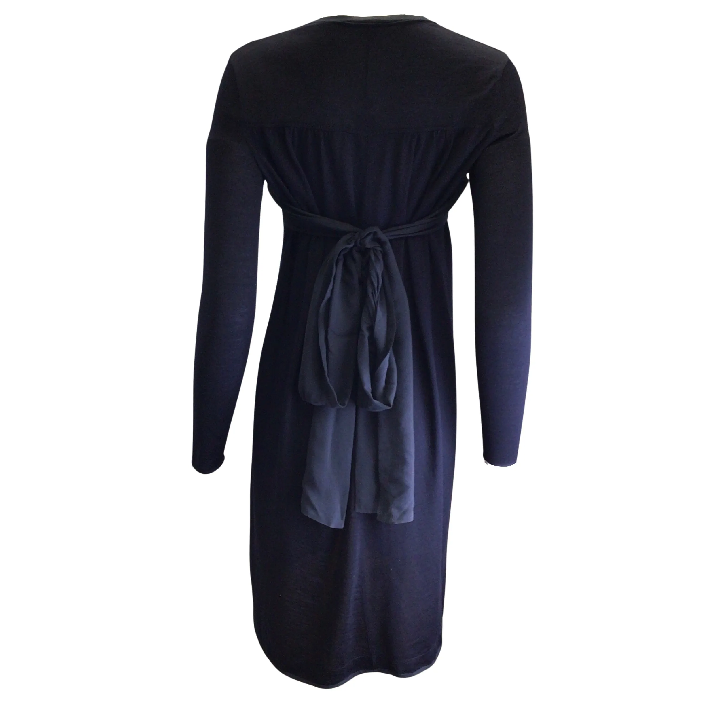 Manrico Cashmere Navy Blue Long Sleeved Cashmere Knit Midi Dress