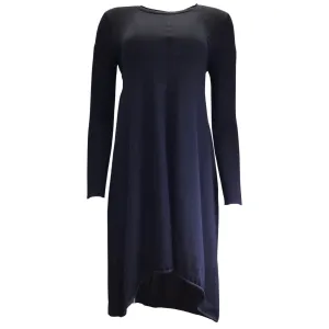 Manrico Cashmere Navy Blue Long Sleeved Cashmere Knit Midi Dress