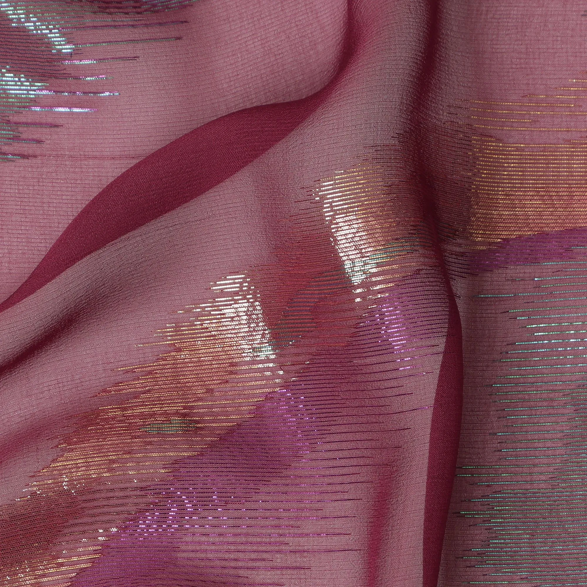 Mauve Silk Chiffon Fabric with Metallic Lurex Design, 110 cm Width-D20676