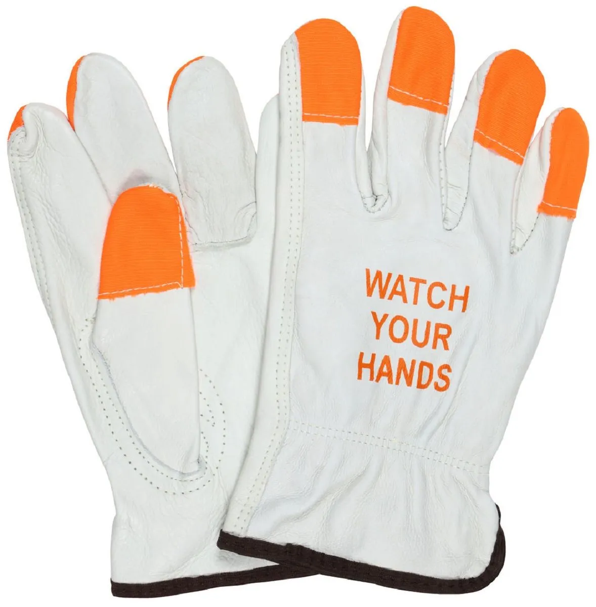 MCR Safety 3215HVI Leather Drivers Work Gloves with Orange Fingertips, Beige, Box of 12 Pairs