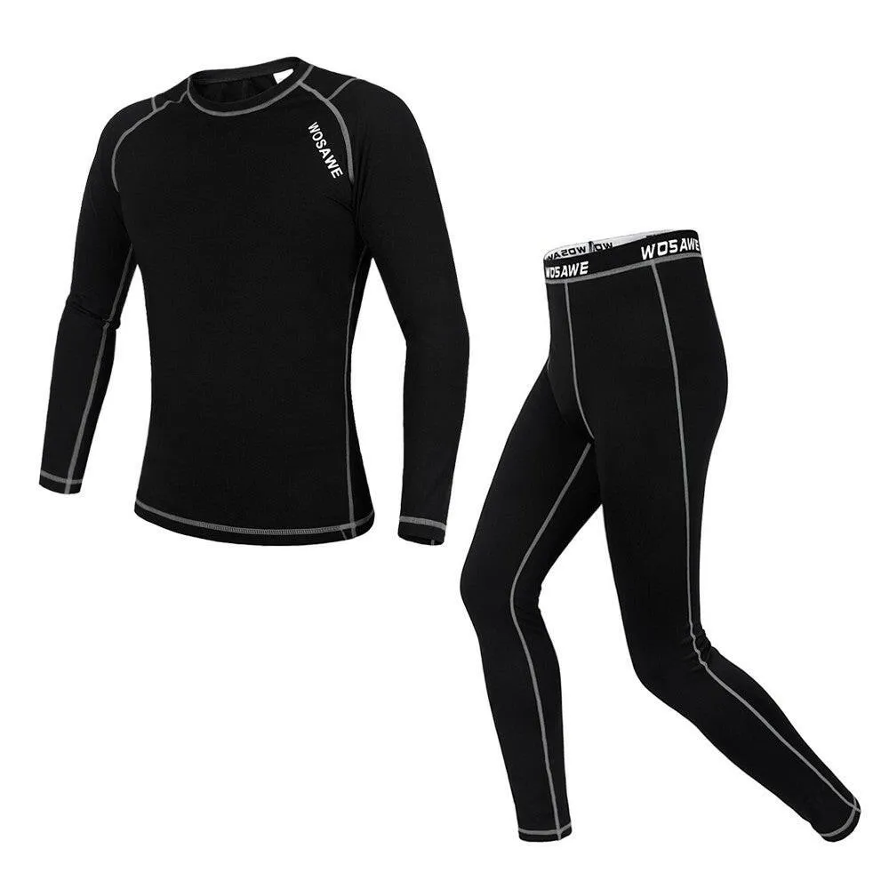 Men Long Sleeve Thermal Fleece Lined Compression Underwear Set Bicycle Jersey Base Layer Shirt and Pants Leggings for Cycling Running Jogging