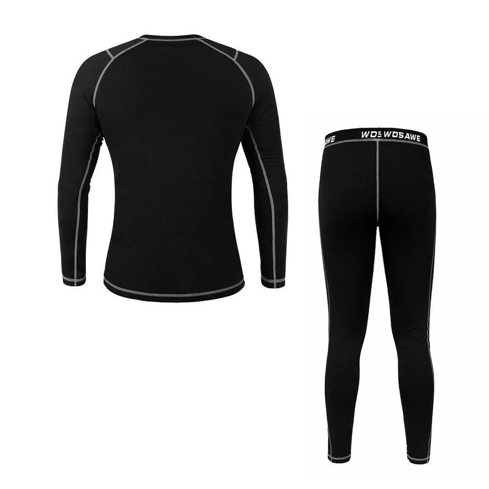 Men Long Sleeve Thermal Fleece Lined Compression Underwear Set Bicycle Jersey Base Layer Shirt and Pants Leggings for Cycling Running Jogging