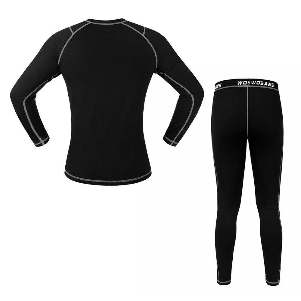 Men Long Sleeve Thermal Fleece Lined Compression Underwear Set Bicycle Jersey Base Layer Shirt and Pants Leggings for Cycling Running Jogging