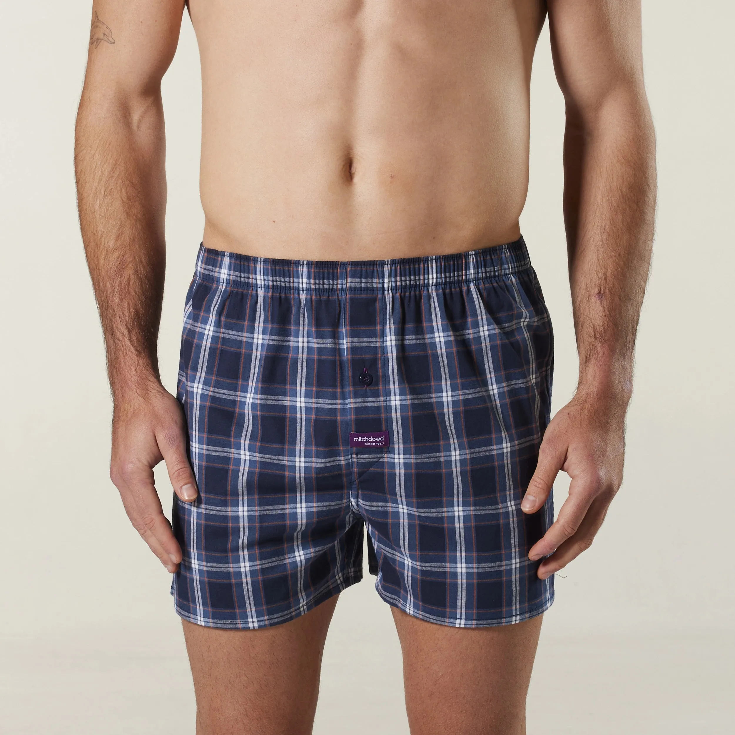 Men's Captain Check Cotton Stretch Boxer Shorts - Navy