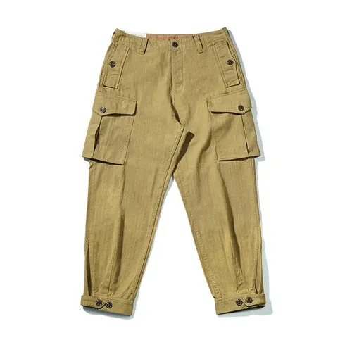 Men's Cargo Pants Mid-high Waist Loose Straight Ankle-length Army Casual Vintage Trousers