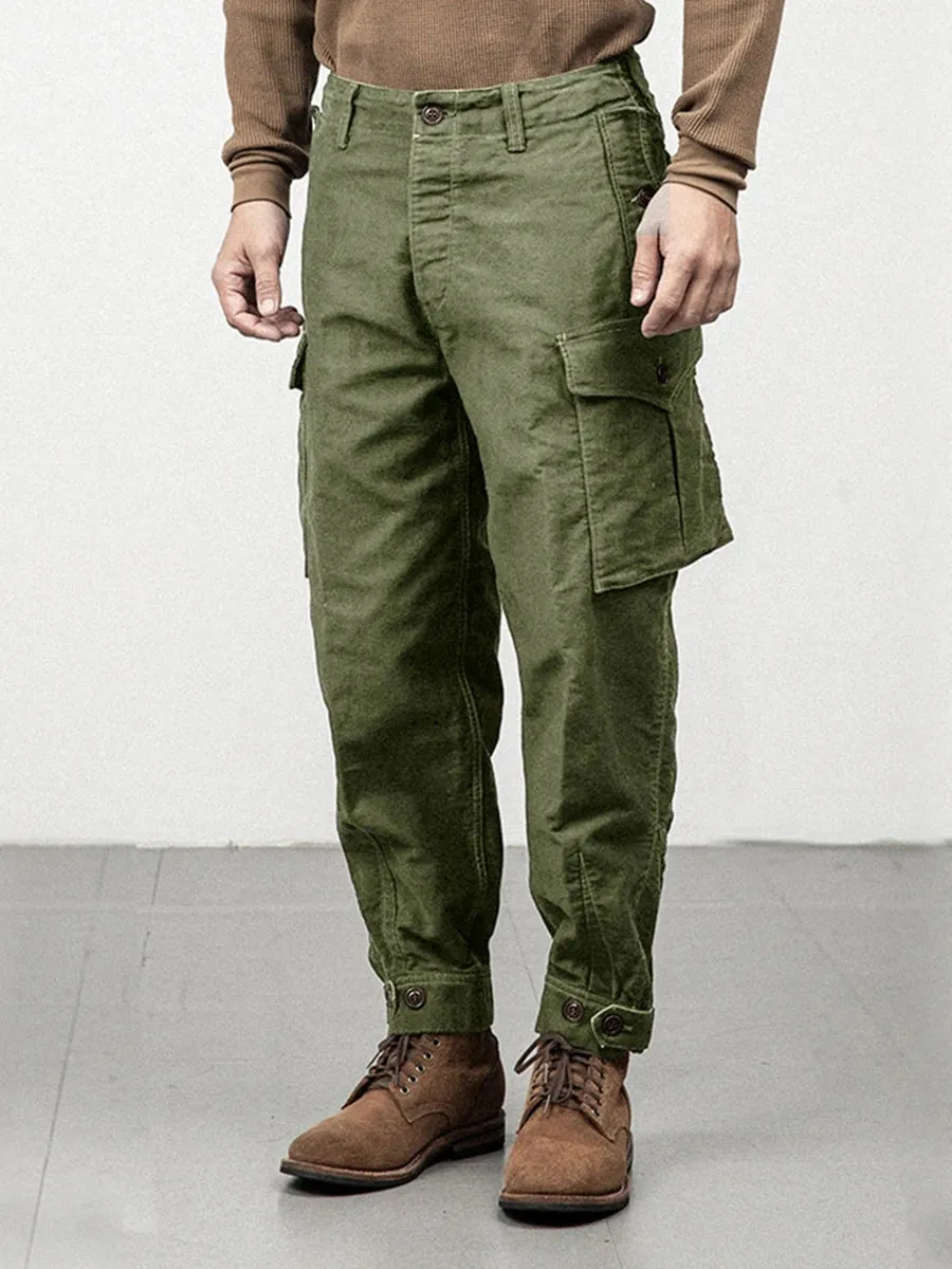 Men's Cargo Pants Mid-high Waist Loose Straight Ankle-length Army Casual Vintage Trousers