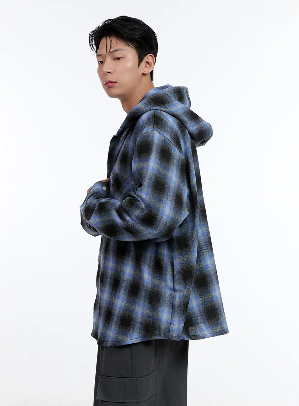 Men's Checkered Hooded Cotton Shirt IG428