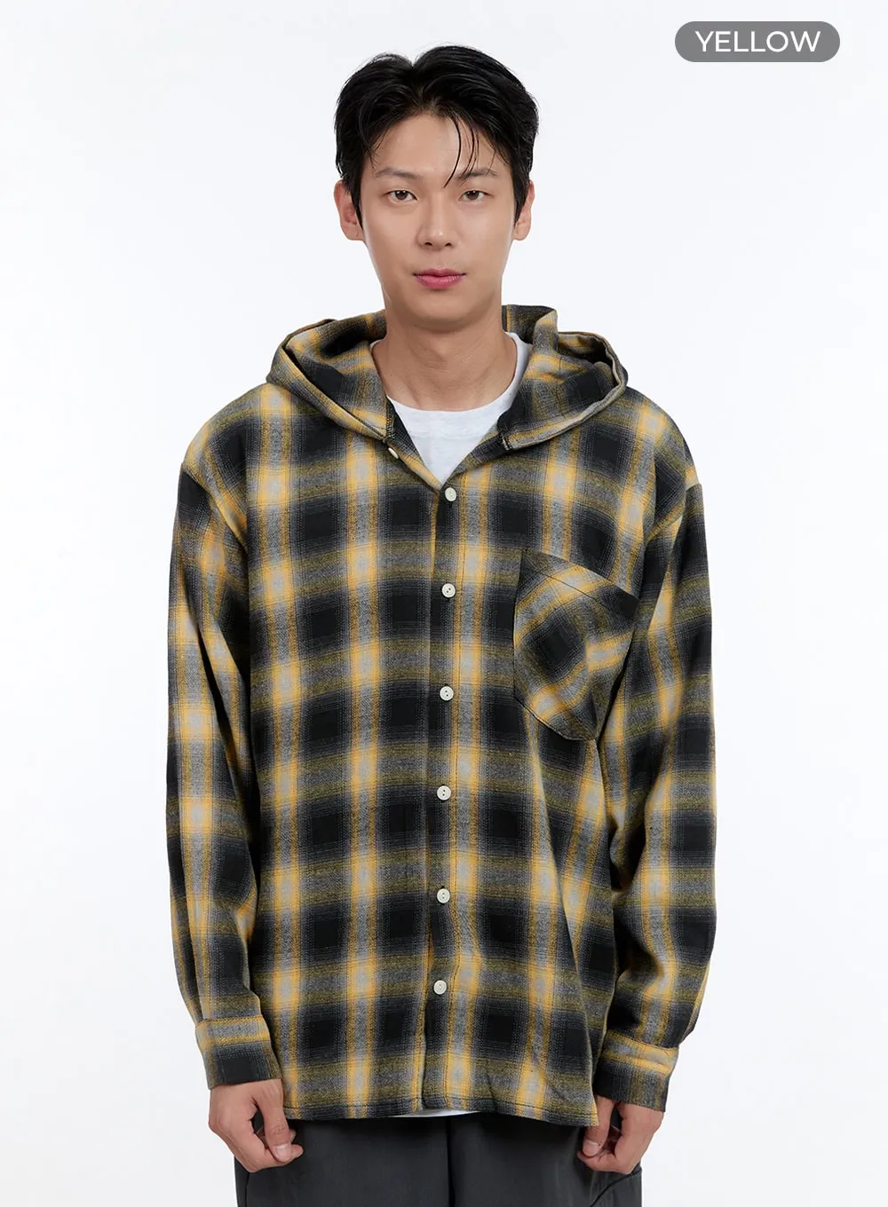 Men's Checkered Hooded Cotton Shirt IG428