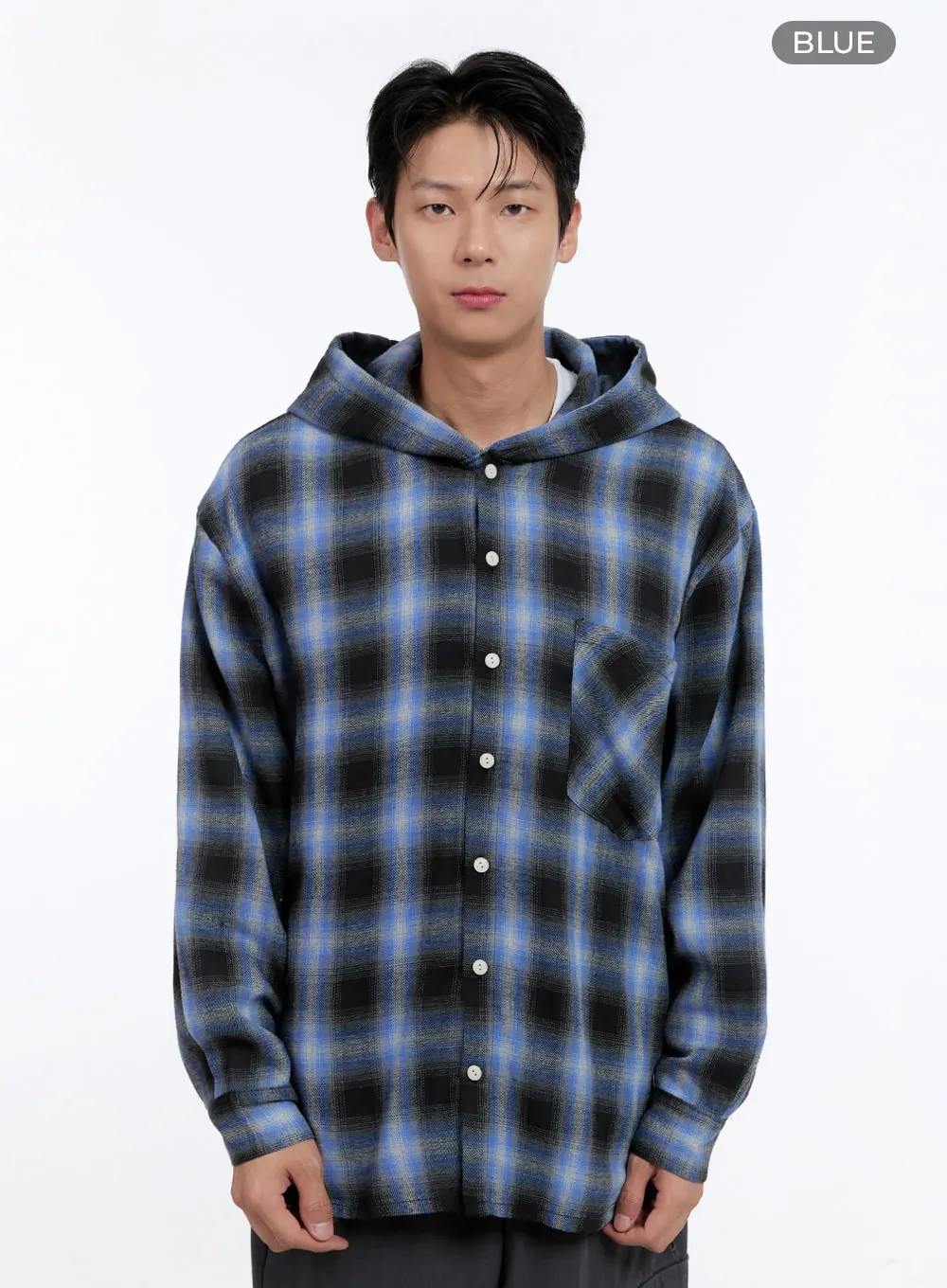 Men's Checkered Hooded Cotton Shirt IG428