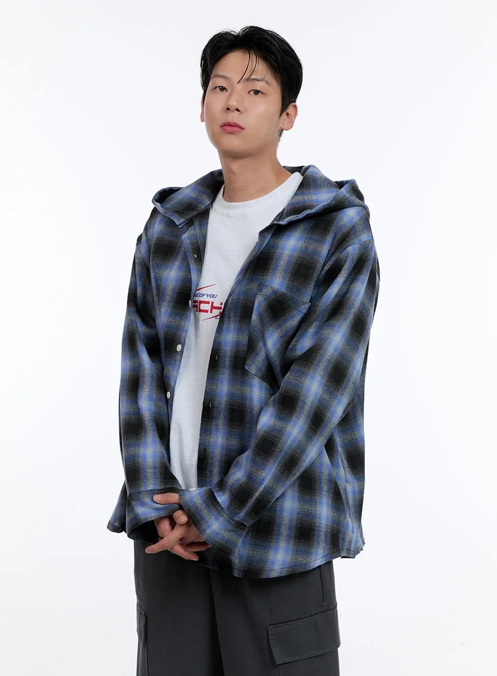 Men's Checkered Hooded Cotton Shirt IG428