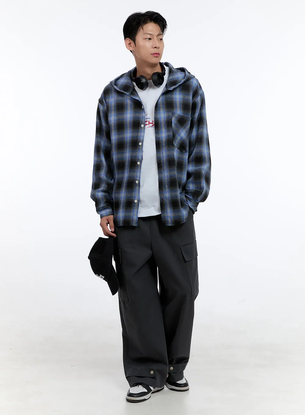 Men's Checkered Hooded Cotton Shirt IG428