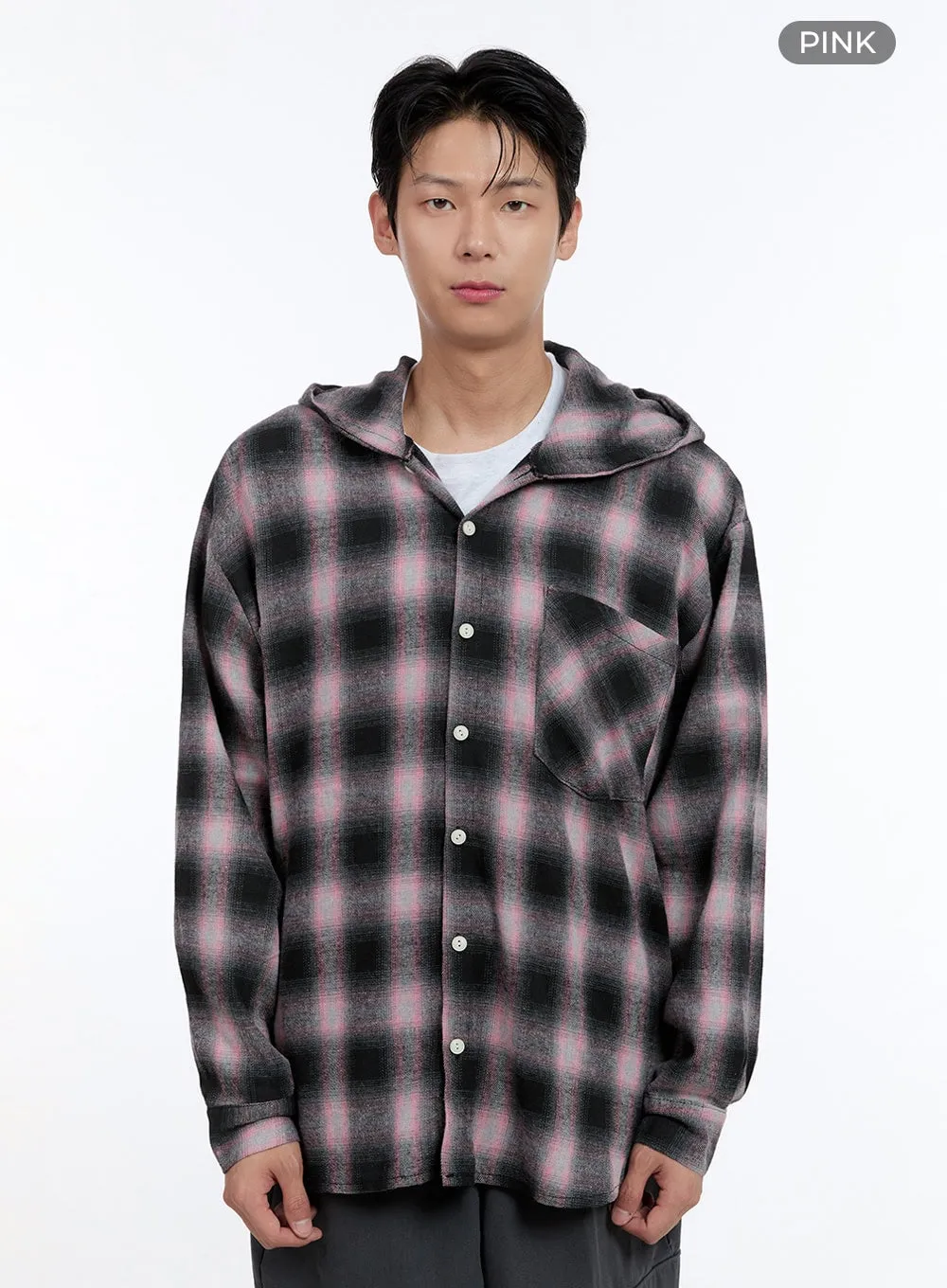 Men's Checkered Hooded Cotton Shirt IG428