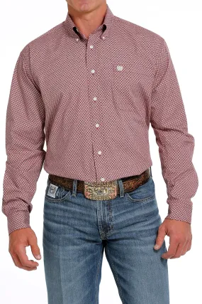 Men's Cinch Burgundy Geometric Print Long Sleeve Shirt - MTW1105621