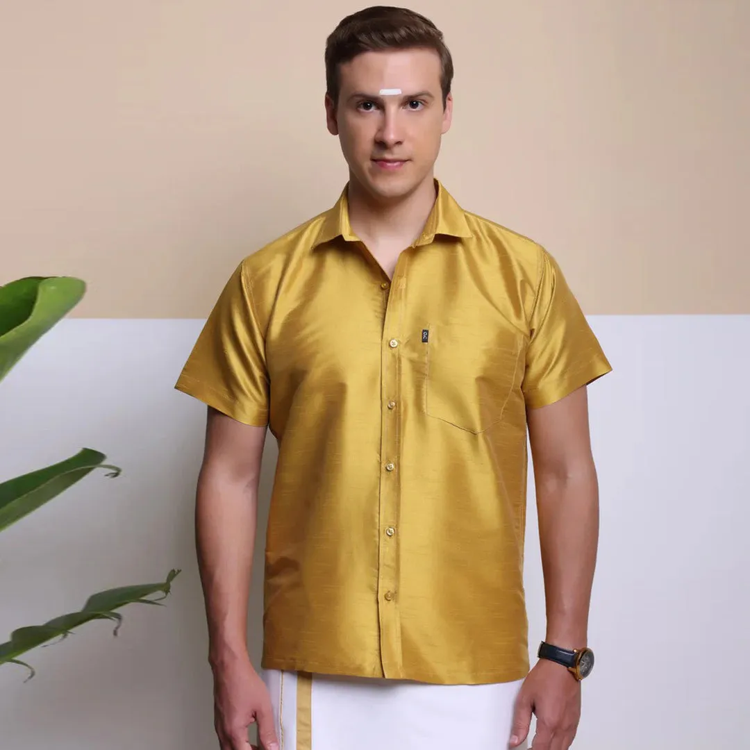 Men's Ethnic Wear Silk Shirt (Yellow)