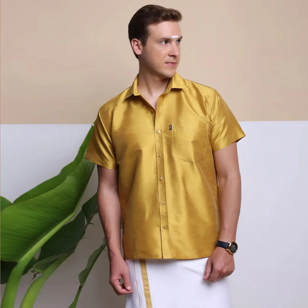 Men's Ethnic Wear Silk Shirt (Yellow)