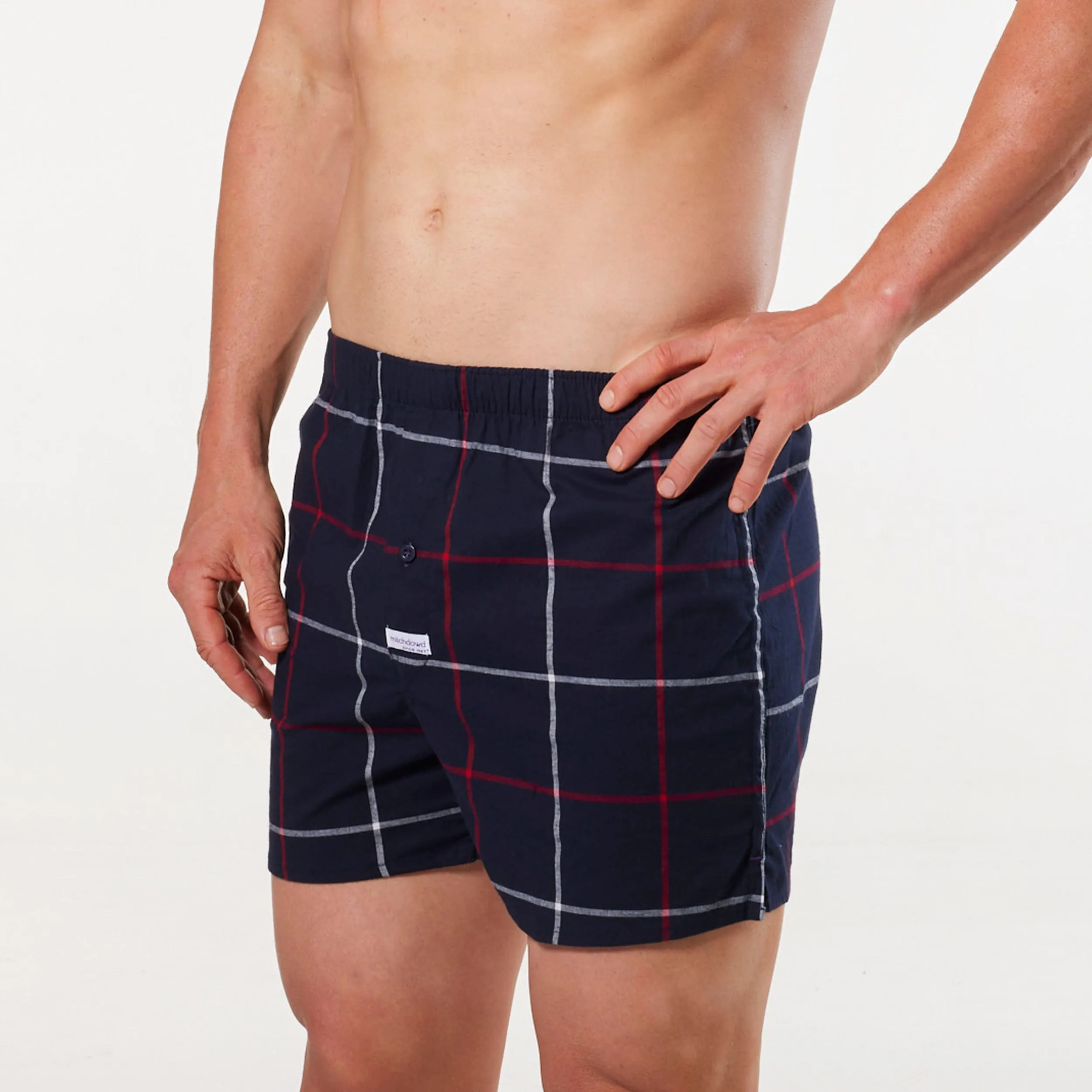 Men's George Check Cotton Stretch Boxer Shorts - Navy