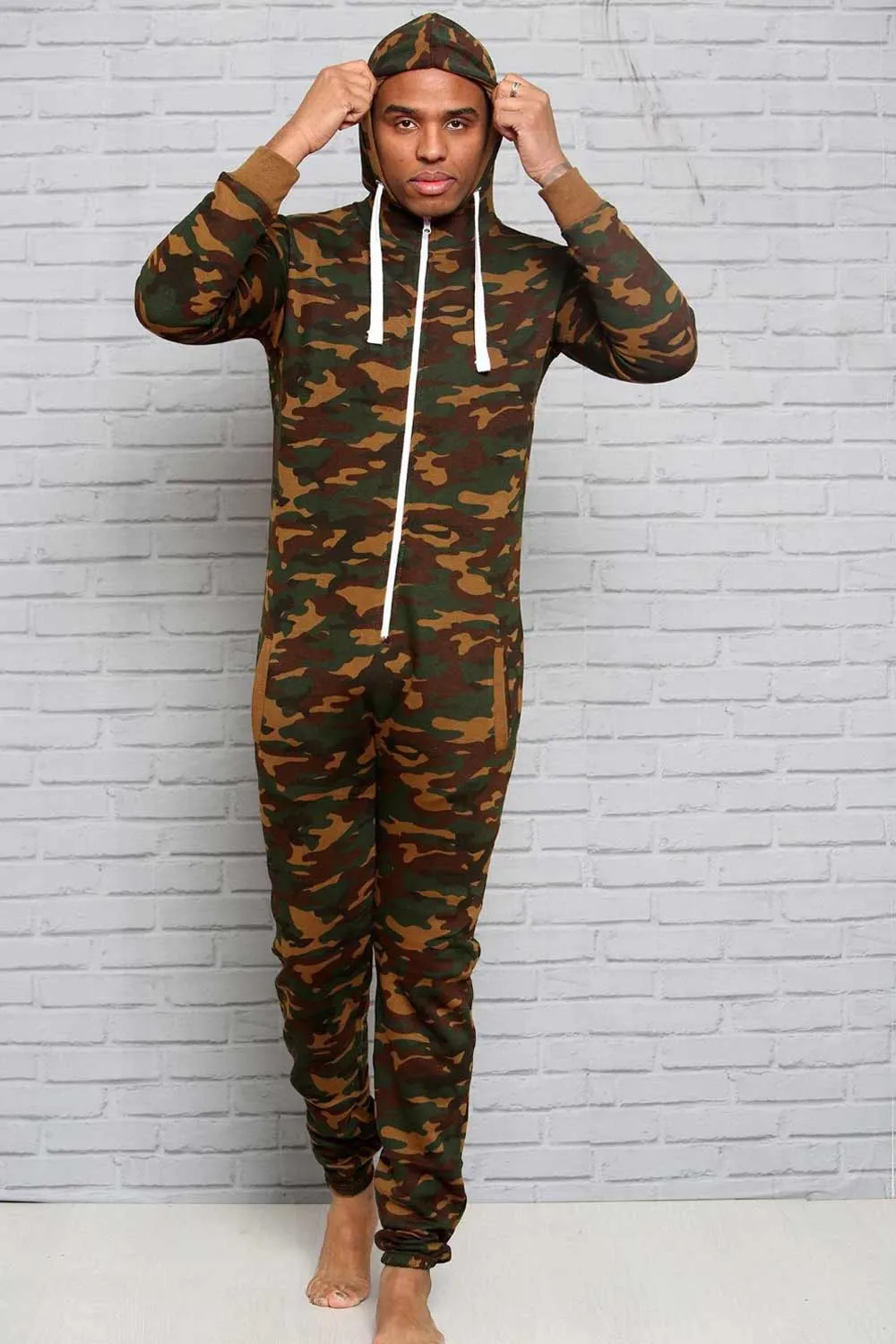 Mens Hooded Jumpsuit Army