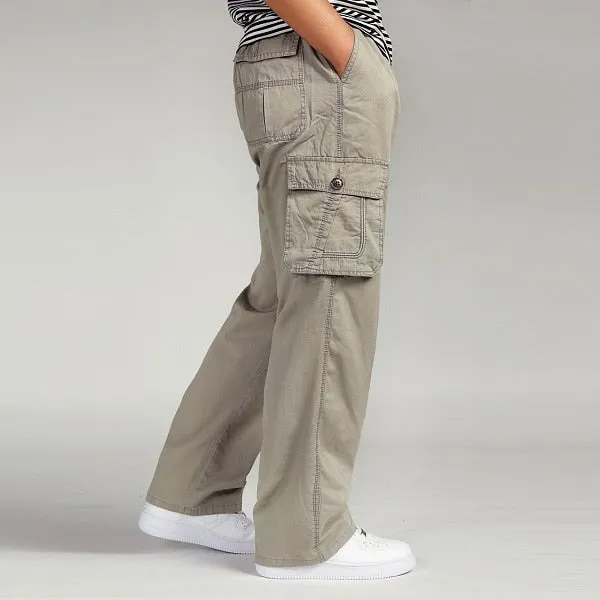 Men's Pants Large size Big 4xl 5xl 6xl Plus Summer Men Elastic Waist Multi Pocket Long Baggy Straight Cargo Jogger Trousers Male