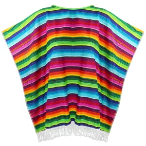 Mexican Serape Poncho Costume - Cinco De Mayo Mexican Fiesta Ponchos for Adults and Kids