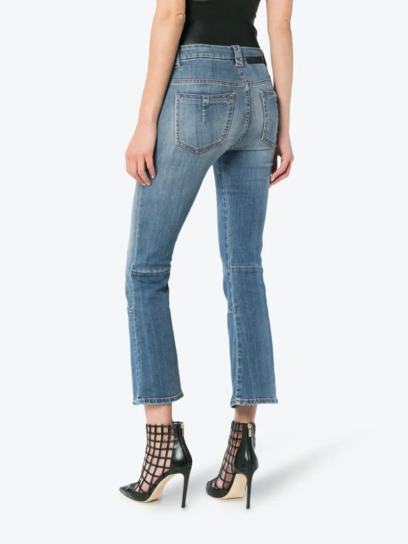 Mid Rise Lace-Up Cropped Kick Flare Jeans