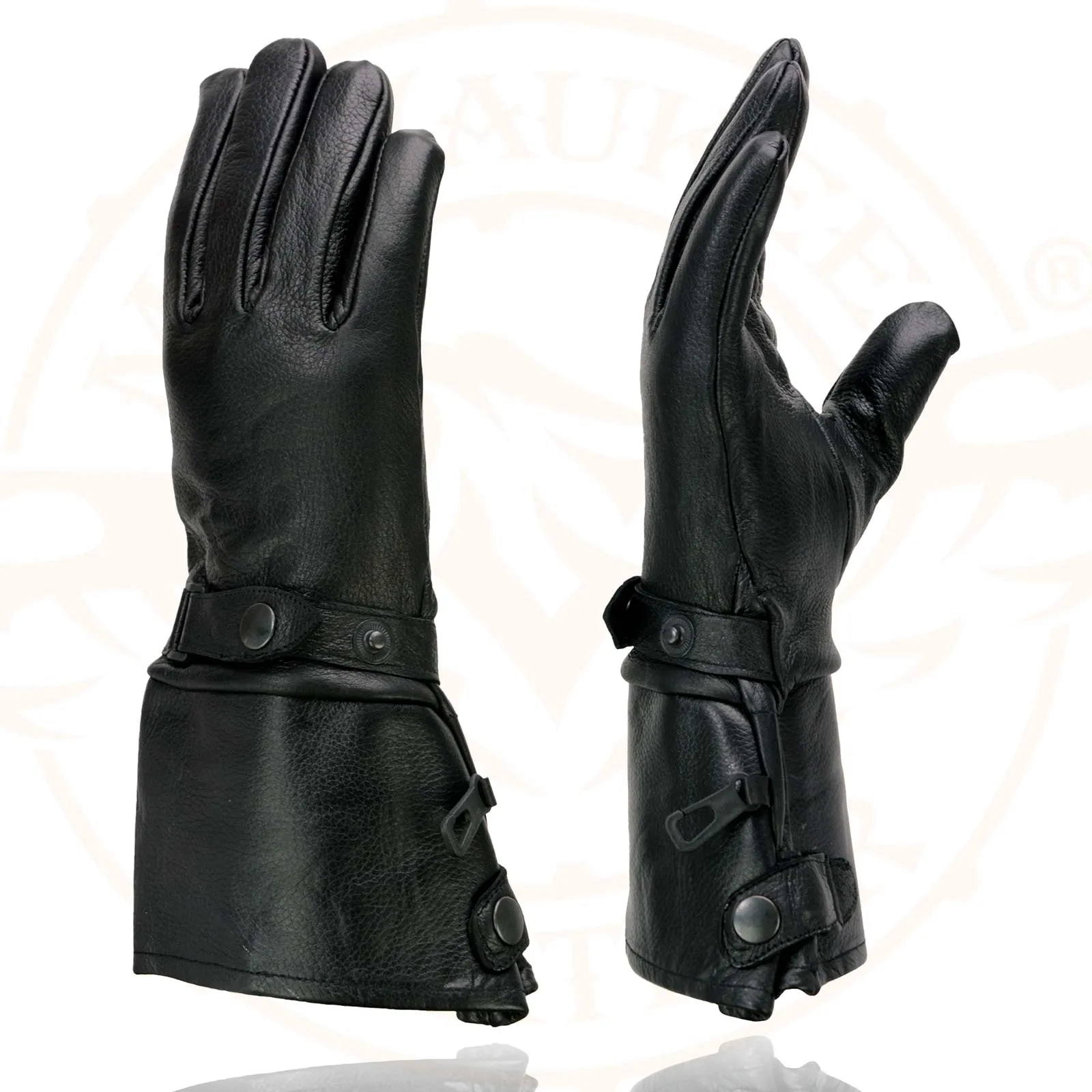 Milwaukee Leather Men's Gauntlet Motorcycle Hand Gloves-Black Leather