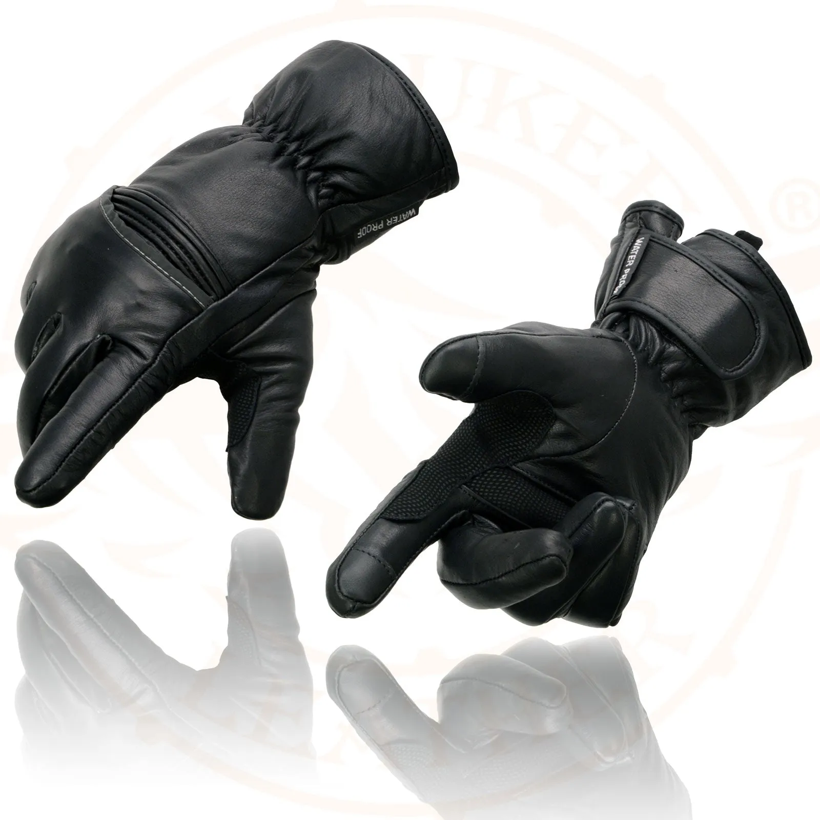 Milwaukee Leather MG7551 Men's Black Cowhide Leather Gauntlet Motorcycle Hand Gloves W/ i-Touch Screen and Waterproof