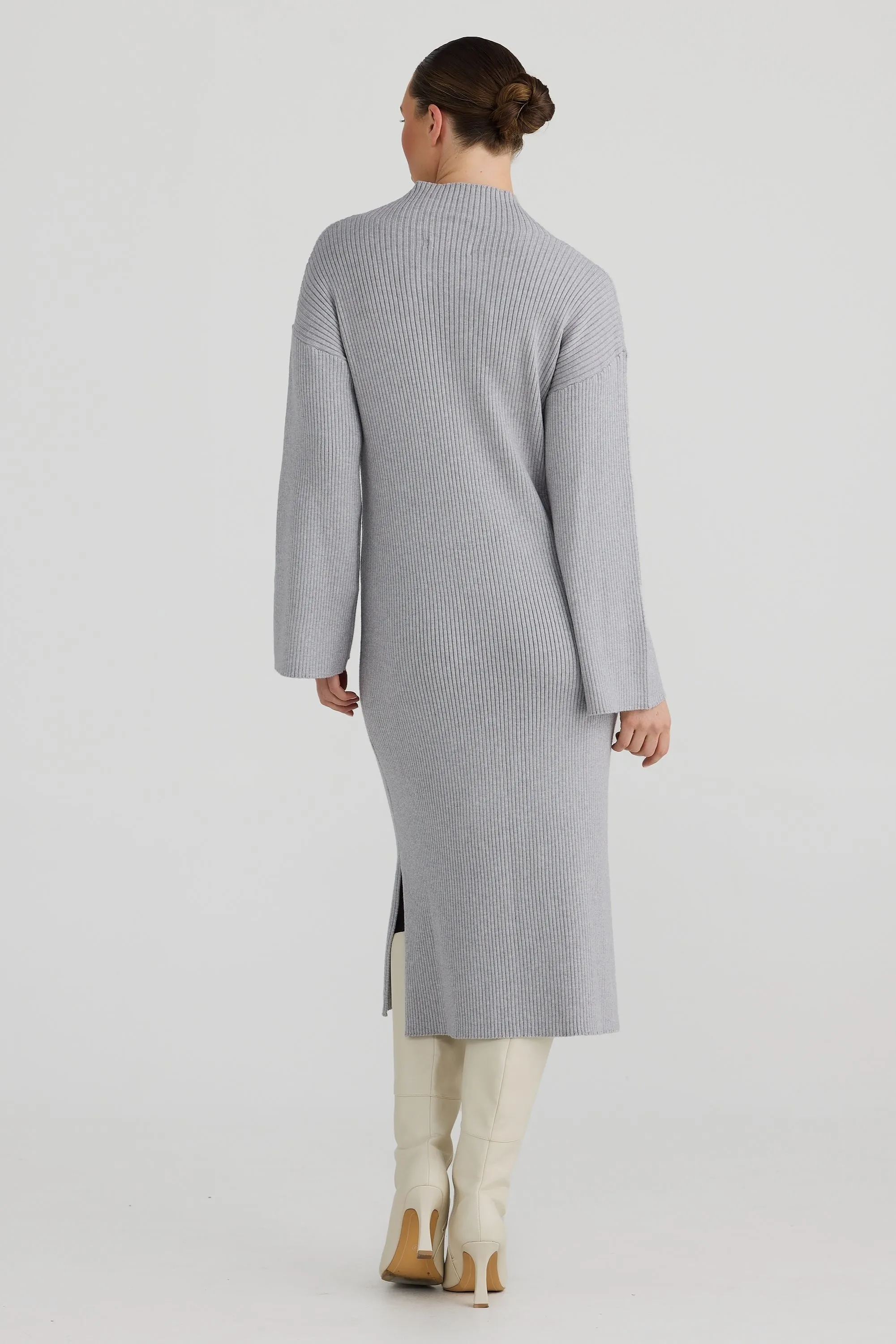 Mock Neck Knit Dress - Grey