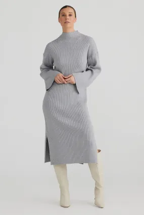 Mock Neck Knit Dress - Grey