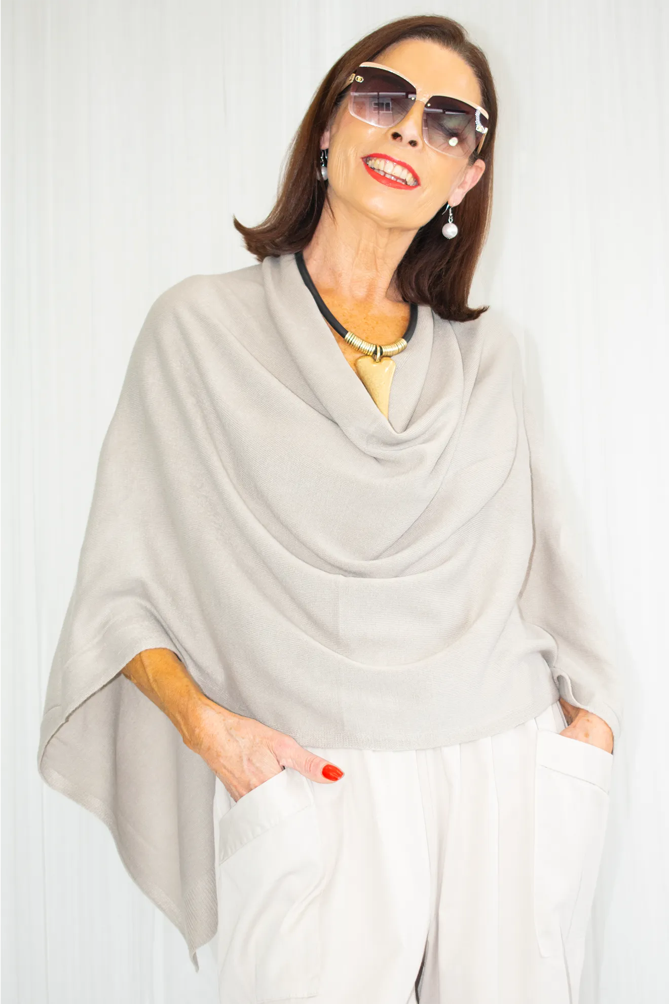 Mollie-Ann Poncho Style Fine Knit in Mocha