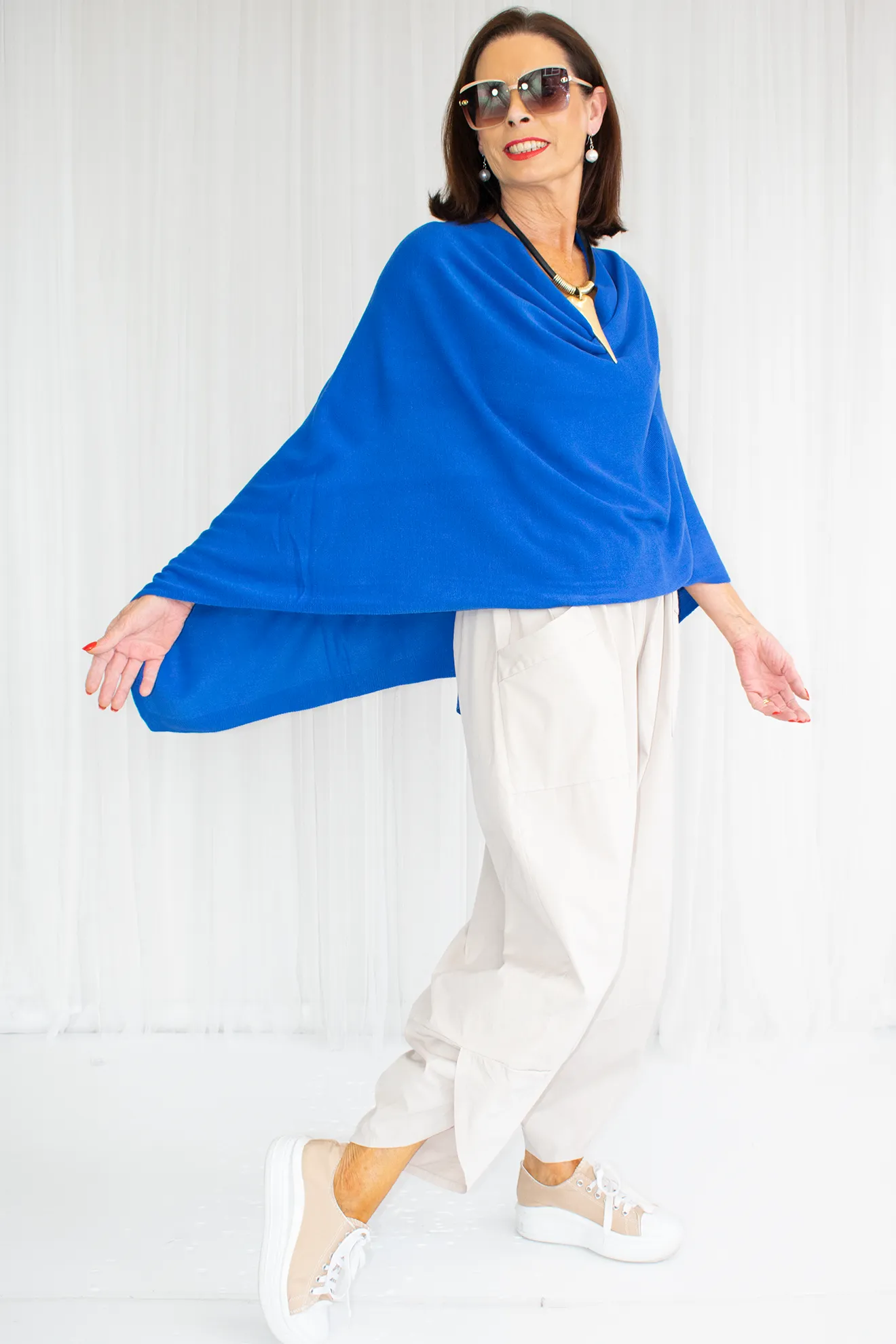 Mollie-Ann Poncho Style Fine Knit in Royal Blue