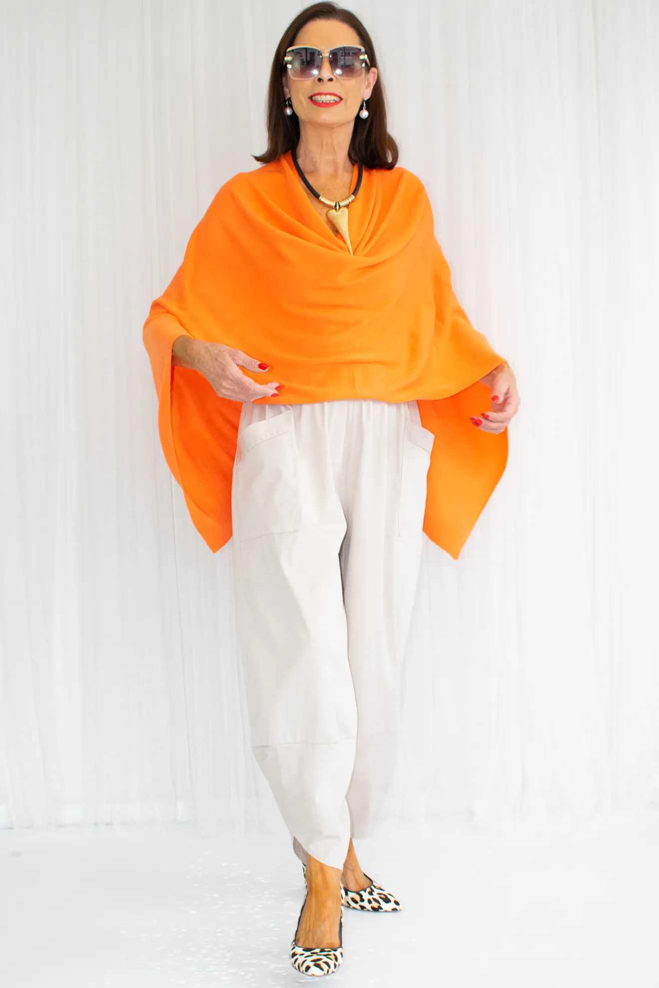 Mollie-Ann Poncho Style Fine Knit in Satsuma